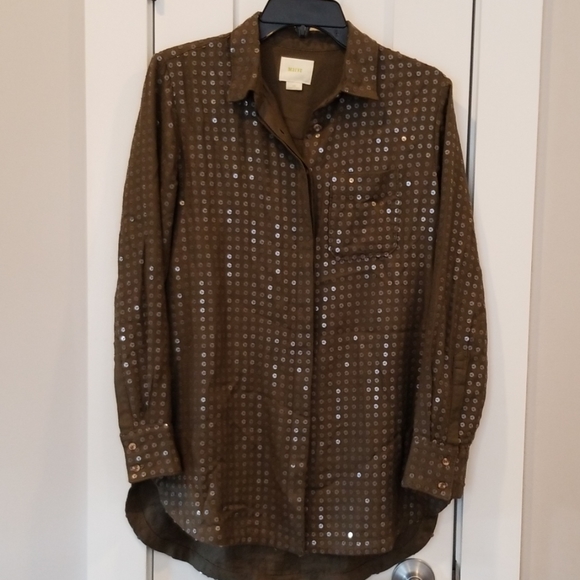 Anthropologie Maeve sequined button down shirt- XS - Picture 3 of 8